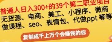 [高端精品] 普通人日入300+年入百万+39个副业项目：无货源、电商、小程序、微商等等